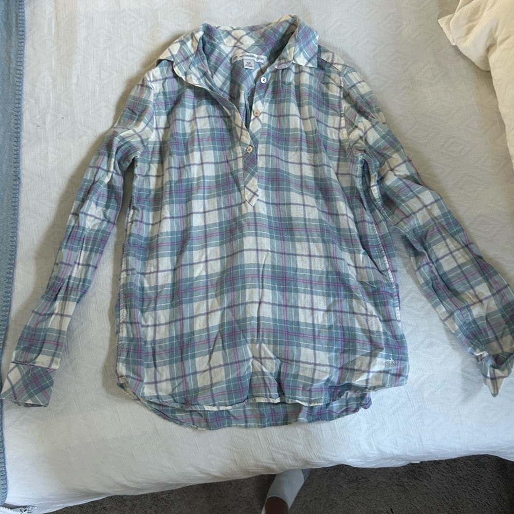 Southern Tide Women's Plaid Long Sleeve Shirt - Blue, Purple, and White